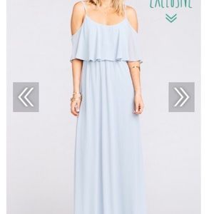 NWT CAITLIN RUFFLE MAXI DRESS ~ STEEL BLUE CHIFFON